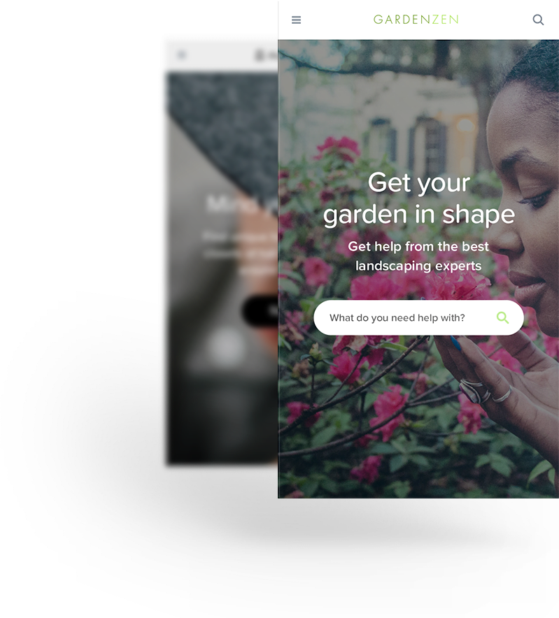 GardenZen marketplace landing page in mobile.