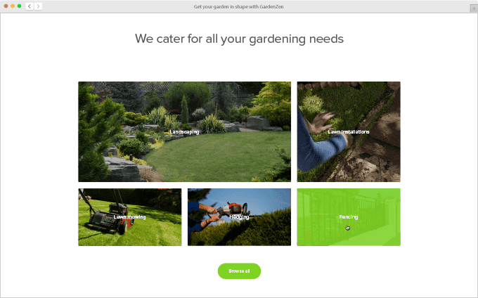 Featured categories in GardenZen marketplace custom landing page.