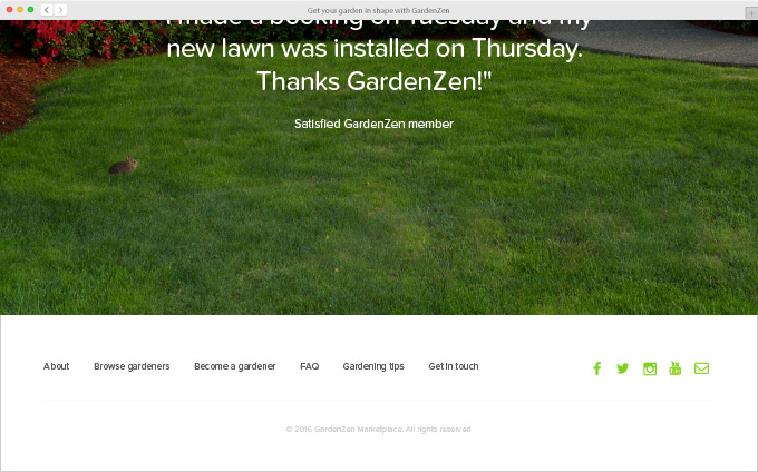 GardenZen marketplace landing page footer section.