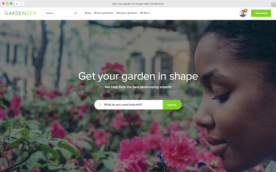 GardenZen marketplace's hero section.