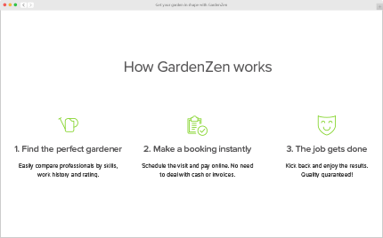 GardenZen marketplace's info section with three paragraphs.