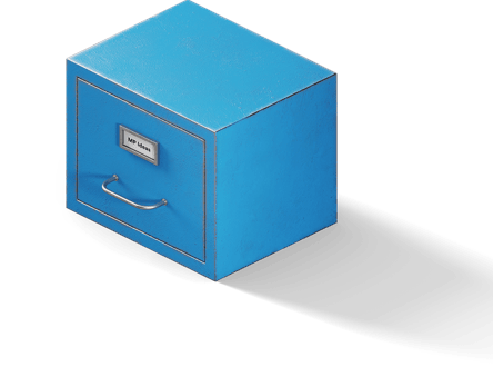 Blue, square office box with a Marketplace ideas label in front